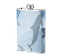 Silueta de pez delfín,Frasco de acero inoxidable 304 de 8 oz con funda de cuero sintético, frasco de bolsillo para licor plano para exteriores