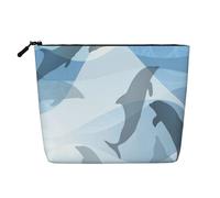 Silueta de pez delfín,Neceser de Maquillaje de imitación Lino, Neceser de Viaje portátil