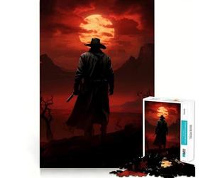 Silueta de Pistolero del Oeste contra Luna roja Rompecabezas de 1000 Piezas para Adolescentes Ideal para Entrenar la Memoria divertirse Limpiar y conectar sin Problemas y Relajarse en Grupo