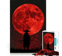Silueta de samurái bajo la Luna roja, Rompecabezas de 1000 Piezas para Adultos Ayuda a Mejorar la Memoria y Calma la Mente Diseño, Montaje y Regalo Creativo (38x52cm)