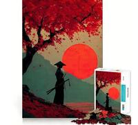 Silueta de samurái bajo un Arce Rojo Rompecabezas de 1000 Piezas para Adolescentes Juguete de lógica Divertido y silencioso Corte Suave Un Regalo Encantador (38x52cm)