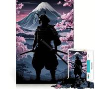 Silueta de samurái con el Monte Fuji de Fondo Rompecabezas para Adultos de 1000 Piezas Estimula la Mente y relaja Colección de Arte con Bordes precisos (38x26cm)