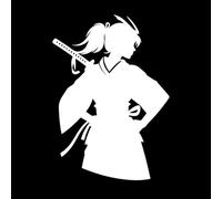 Silueta de samurái femenina, cultura guerrera japonesa Calcomanías de grabado 50.4x71.8cm Pintura mural artística Blanco