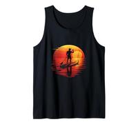 Silueta de tabla de remo retro al atardecer Camiseta sin Mangas