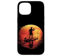 Silueta de tabla de remo retro al atardecer Carcasa para iPhone 15