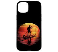 Silueta de tabla de remo retro al atardecer Carcasa para iPhone 15 Plus