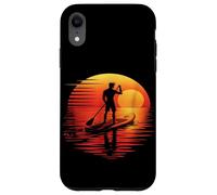 Silueta de tabla de remo retro al atardecer Carcasa para iPhone XR