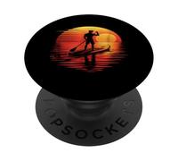Silueta de tabla de remo retro al atardecer PopSockets PopGrip Adhesivo