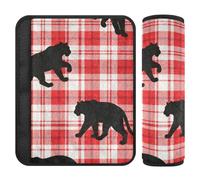 Silueta de tigre a cuadros rojos, 2 fundas acolchadas para cinturón de seguridad, libera el estrés en tu cuello y hombros, almohadillas para cinturón de seguridad de coche para mochila