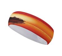 Silueta de un Buque petrolero sobre un Amanecer Rojo. Diadema elástica Antideslizante para Mujer. Accesorios de Moda. Cintas para el Cabello para Entrenamiento Diario, Yoga, Correr y Deportes.