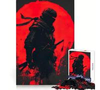Silueta de un Ninja con Luna roja Rompecabezas de 1000 Piezas para Adolescentes Mejora la Memoria Divertido y Relajante Pieza de colección de Arte con Corte nítido 38x26cm
