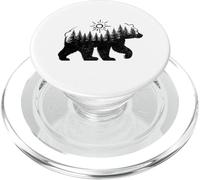 Silueta de un Oso pinos asícomo Sol Minimalista PopSockets PopGrip para MagSafe