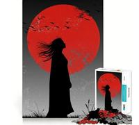 Silueta de una Mujer bajo la Luna roja Rompecabezas para Adultos de 1000 Piezas Fortalece la Memoria Arte de Bordes limpios y tranquilos Coleccionable 38x26cm