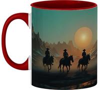 Silueta De Vaquero Al Atardecer, Escena De Jinetes Del Oeste Mug Divertido Taza Chic Taza De Café Para Cacao Bebidas Frías Y Calientes Hogar 330Ml