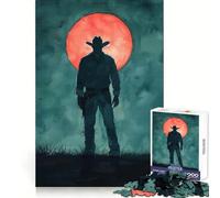Silueta de Vaquero bajo la Luna roja, Rompecabezas de 1000 Piezas para Adolescentes, Juguete para estimular la lógica, Juego Relajante, Arte de Borde Premium, Coleccionable 50x75cm