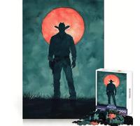 Silueta de Vaquero bajo la Luna roja, Rompecabezas de 1000 Piezas para Adultos, Juguete de lógica aguda, Entretenimiento en el hogar, Corte preciso, Regalo sincero 38x26cm