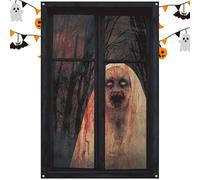 Silueta De Ventana De Halloween De Miedo,Posters De Ventana De Halloween | Decoraciones de cubierta de ventana de Halloween de monja espeluznante | Telón de fondo de foto espeluznante, decoración de
