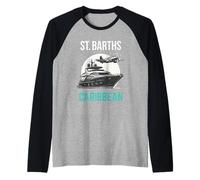 Silueta de yate caribeño y avión Privado de St. Barths Camiseta Manga Raglan