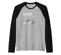 Silueta de yate caribeño y avión Privado de St. Barths Camiseta Manga Raglan