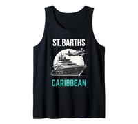 Silueta de yate caribeño y avión Privado de St. Barths Camiseta sin Mangas
