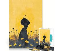 Silueta en Campo Amarillo con Flores Rompecabezas para Adolescentes de 1000 Piezas Juguete para estimular la lógica Alegría Familiar Borde Premium 38x52cm