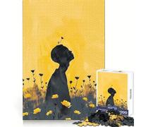 Silueta en un Campo Amarillo con Flores para Adultos Rompecabezas de 1000 Piezas Juguete para ejercitar la Mente Diseño de Ocio Suave Regalo de Temporada 38x26cm