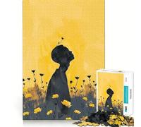 Silueta en un Campo Amarillo con Flores Rompecabezas para Adolescentes 1000 Piezas Juego de lógica Diversión en Interiores Bordes precisos Pieza de colección de Arte 50x75cm