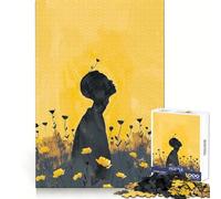 Silueta en un Campo Amarillo con Flores Rompecabezas para Adolescentes 1000 Piezas Juego de lógica Diversión en Interiores Bordes precisos Pieza de colección de Arte 50x75cm