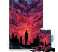 Silueta en un Paisaje Urbano Rojo para Adultos Rompecabezas de 1000 Piezas Rompecabezas Mental Divertido y Relajante Montaje de imágenes Una cálida Sorpresa 38x26cm