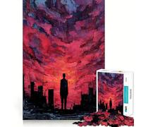 Silueta en un Paisaje Urbano Rojo Rompecabezas de 1000 Piezas para Adolescentes Juguete para ejercitar la Mente Relajación Mental Diseño y Montaje Lista de Deseos de Papá Noel 50x75cm