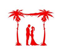 Silueta romántica de pareja de novios bajo palmeras Calcomanías de pared de vinilo 40x50.4cm No se cae Rojo