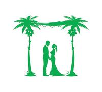 Silueta romántica de pareja de novios bajo palmeras Calcomanías de pared de vinilo 52x65.5cm Personalización personalizada Verde