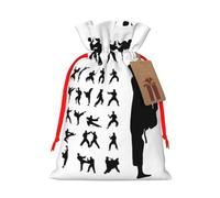 Siluetas de artes marciales, bolsa de regalo de lona de Navidad con cordón, bolsa de regalo personalizada reutilizable