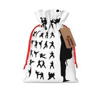Siluetas de artes marciales, bolsa de regalo de lona de Navidad con cordón, bolsa de regalo personalizada reutilizable