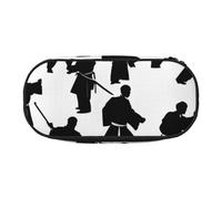 Siluetas de artes marciales con impresión elegante para estudiantes escolares, estuche reutilizable para bolígrafos, artículos de aseo de maquillaje de fácil acceso, Black, Talla única, Organizador de