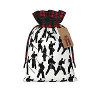 Siluetas de artes marciales elegantes bolsas de regalo de Navidad con cordón, bolsas de arpillera de retazos, reutilizables.