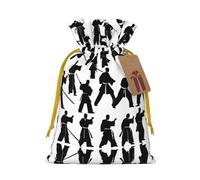 Siluetas de artes marciales estampadas elegantes bolsas con cordón, bolsas de regalo reutilizables con cordón, perfectas para vacaciones y fiestas