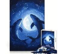 Siluetas de Ballenas bajo la Luna, Rompecabezas de 1000 Piezas para Adultos Ayuda a despejar la Mente, Alivia el estrés y es Divertido Bordes precisos Un Regalo Encantador (38x52cm)