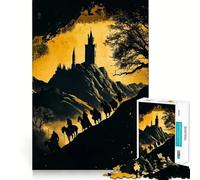 Siluetas de Jinetes acercándose al Castillo para Adultos Rompecabezas de 1000 Piezas Juguete para ejercitar la Mente Diseño de Ocio Suave Regalo de Temporada 50x75cm