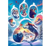 Siluetas de una Manada de Lobos en la Nieve Puzzle 300 Piezas Cartón Resistente para Parejas Vida Silvestre y Mascotas Noches De Cita para Relajarse para Fiestas Navideñas 300 PC
