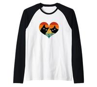 Siluetas Retro de Dos Gatos Negros Dentro de una Forma de corazón Rosa Camiseta Manga Raglan