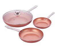 SILVANO - Juego de Sartenes - Modelo QTH-532 - Sartenes Antiadherentes - Recubrimiento de Cobre - Tapa de Cristal - Aleación de Aluminio - Aptas para Horno y Lavavajillas