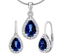 Silvego LPS0341BS - Juego de Plata 925 con Zafiro Azul Sintético - Pendientes y Colgante