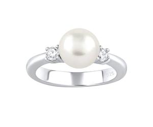 SILVEGO - LPS1496RW - Anillo para Mujer de Plata 925 con Perla Blanca Natural y Circonitas