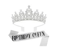 (Silver)1 Set Etiquette Belt Set Letter Printed Long Ribbon Rhinestone Inlay Queen Crown Two-piece Set