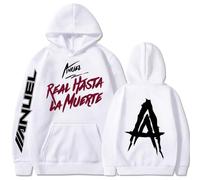 Silver Basic Anuel AA Impreso Sudadera con Capucha para Hombre Real hasta La Muerte Sudadera Rapero Anuel AA Support Ropa para Fans de la Música L,Blanco B-1