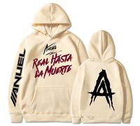 Silver Basic Anuel AA Impreso Sudadera con Capucha para Hombre Real hasta La Muerte Sudadera Rapero Anuel AA Support Ropa para Fans de la Música L,Caqui B-1