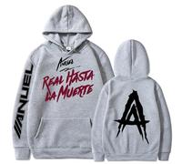 Silver Basic Anuel AA Impreso Sudadera con Capucha para Hombre Real hasta La Muerte Sudadera Rapero Anuel AA Support Ropa para Fans de la Música L,Gris Claro B-1