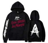 Silver Basic Anuel AA Impreso Sudadera con Capucha para Hombre Real hasta La Muerte Sudadera Rapero Anuel AA Support Ropa para Fans de la Música L,Negro A-1