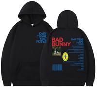 Silver Basic Bad Bunny Suéter Estampado con Letras Hip - Hop para Hombres-Black-M1
